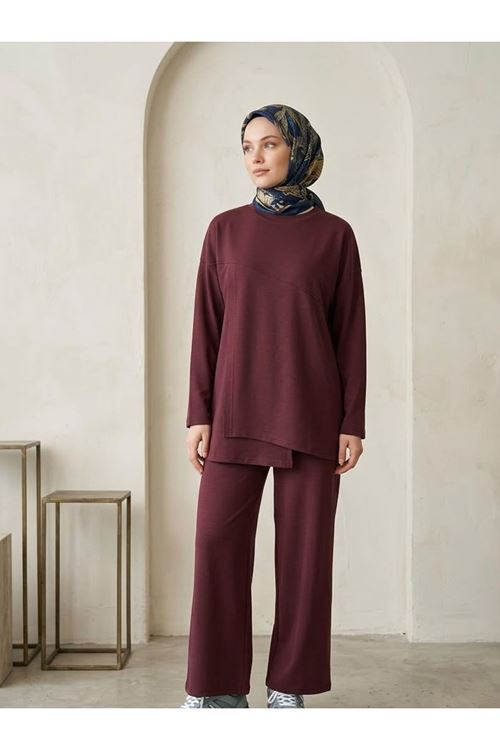PİT00546-BRD Ön Hareket Detay Pantolonlu Takım-Bordo