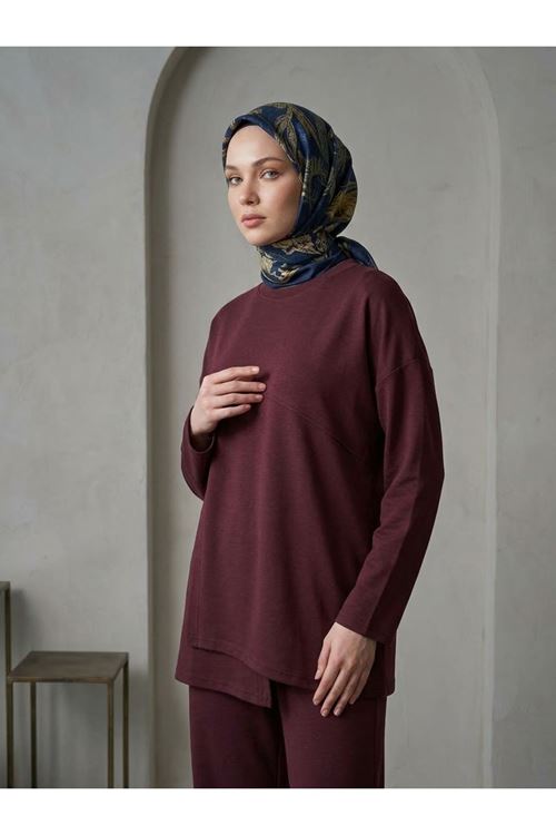 PİT00546-BRD Ön Hareket Detay Pantolonlu Takım-Bordo