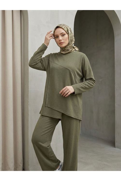 PİT00546-HKİ Ön Hareket Detay Pantolonlu Takım-Haki