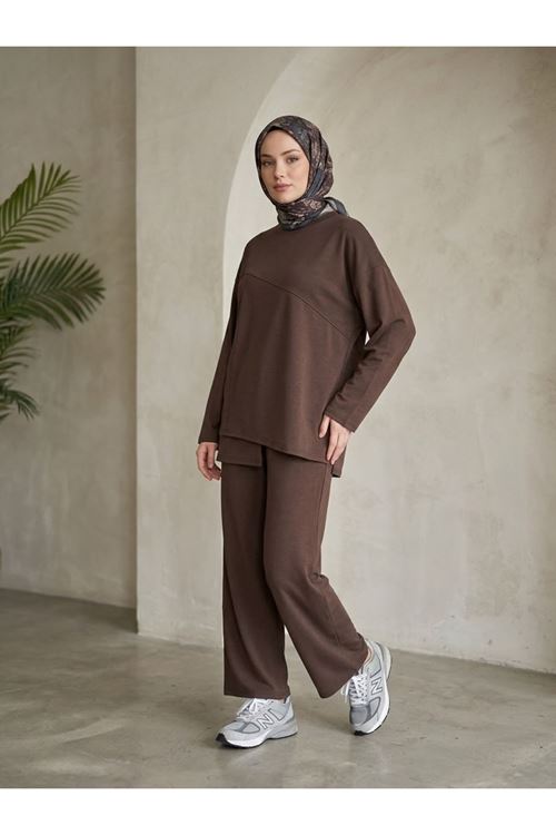 PİT00546-KHV Ön Hareket Detay Pantolonlu Takım-Kahve