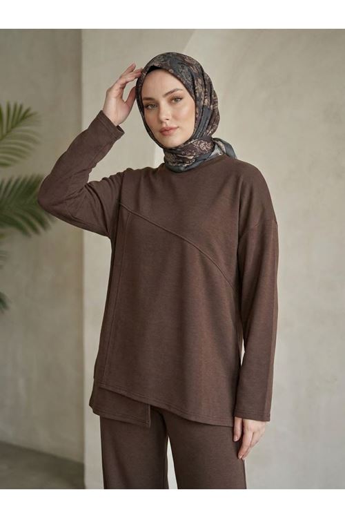 PİT00546-KHV Ön Hareket Detay Pantolonlu Takım-Kahve