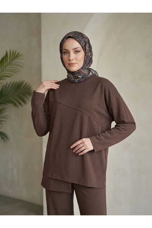 PİT00546-KHV Ön Hareket Detay Pantolonlu Takım-Kahve