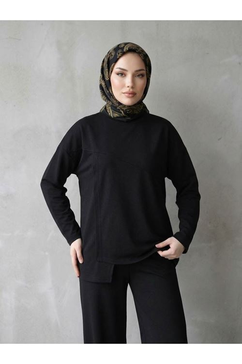PİT00546-SYH Ön Hareket Detay Pantolonlu Takım-Siyah