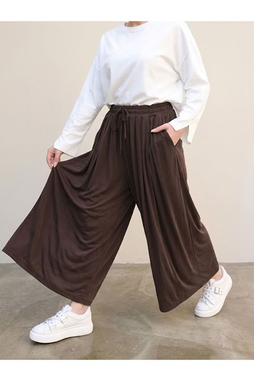 PNT01579-KHV Pileli Oysh Pantolon-Kahve