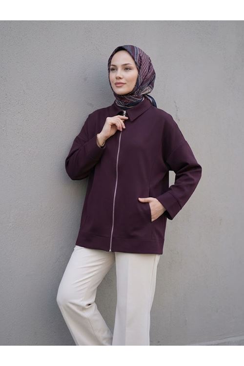 CKT01795-BRD Cep Detay Fermuarlı Ceket-Bordo