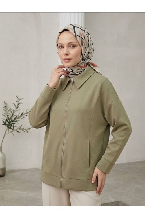 CKT01795-P83 Cep Detay Fermuarlı Ceket-Açık Haki