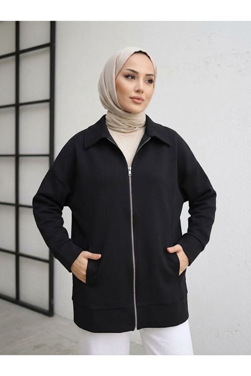 CKT01795-SYH Cep Detay Fermuarlı Ceket-Siyah