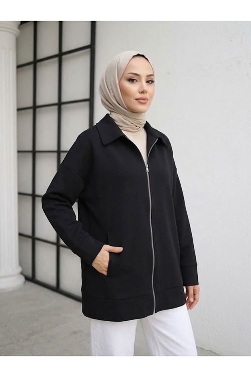 CKT01795-SYH Cep Detay Fermuarlı Ceket-Siyah