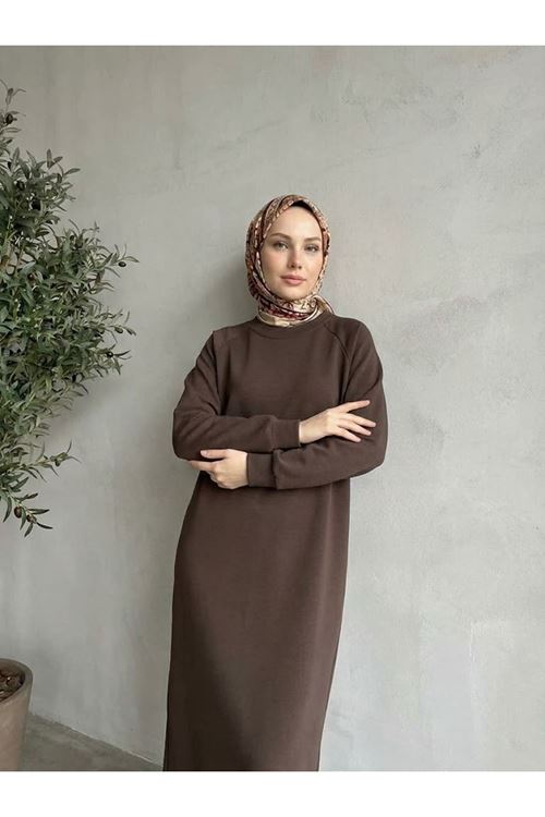 ELB04176-KHV Reglan Kol Oysho Elbise-Kahve