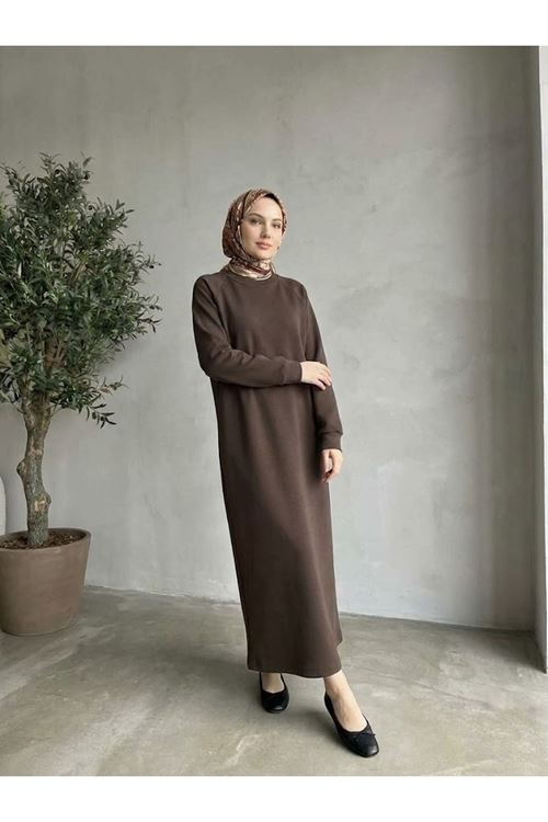 ELB04176-KHV Reglan Kol Oysh Elbise-Kahve