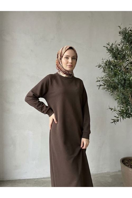 ELB04176-KHV Reglan Kol Oysh Elbise-Kahve