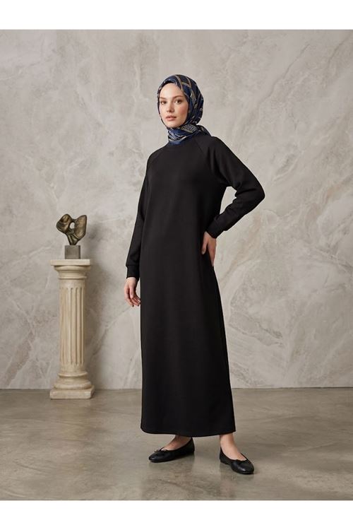 ELB04176-SYH Reglan Kol Oysh Elbise-Siyah