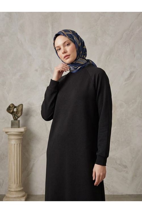 ELB04176-SYH Reglan Kol Oysh Elbise-Siyah