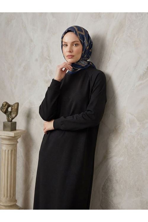 ELB04176-SYH Reglan Kol Oysh Elbise-Siyah