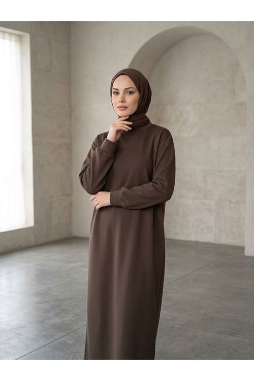 ELB04177-KHV Manşet Detay Oysho Elbise-Kahve