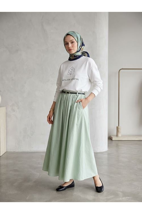 MOE03065-MNT Astarlı  Etek-Mint