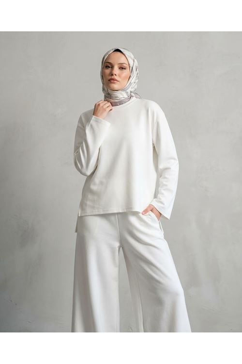TUN06004-EKR Yırtmaçlı Oysh Tunik-Ekru
