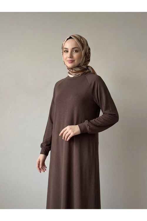 ELB04173-KHV Reglan Kol Pike Elbise-Kahve