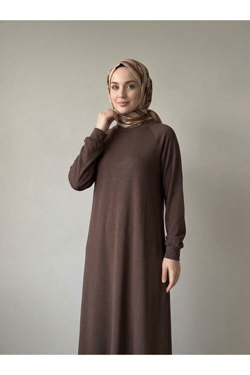 ELB04173-KHV Reglan Kol Pike Elbise-Kahve