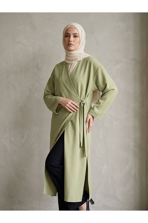 TUN06007-P83 Metal Uçlu Yan Bağlamalı Uzun Tunik-Açık Haki