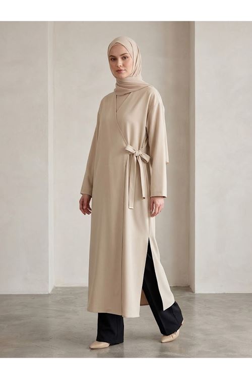 TUN06007-TAŞ Metal Uçlu Yan Bağlamalı Uzun Tunik-Taş