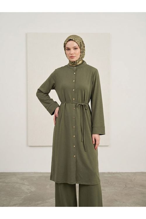 PİT00552-HKİ Hakim Yaka Pantolonlu Pike Takım-Haki
