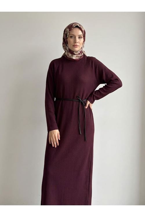 ELB04182-BRD Reglan Kol Triko Elbise-Bordo