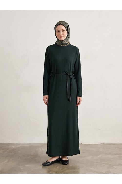 ELB04182-ZMR Reglan Kol Triko Elbise-Zümrüt Yeşili