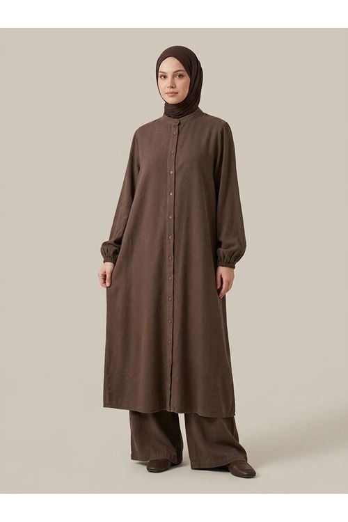 PİT00554-KHV Hakim Yaka Pantolonlu Takım-Kahve