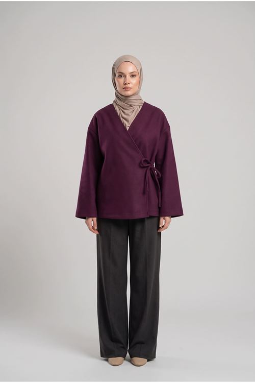 CKT01799-BRD Yan Bağlamalı Kaşe Ceket-Bordo
