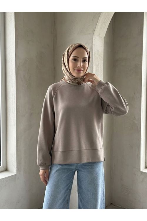 TUN06014-BEJ Parçalı Oysh Tunik-Bej