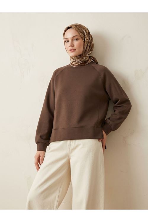 TUN06014-KHV Parçalı Oysh Tunik-Kahve