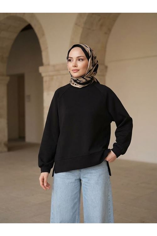 TUN06014-SYH Parçalı Oysh Tunik-Siyah
