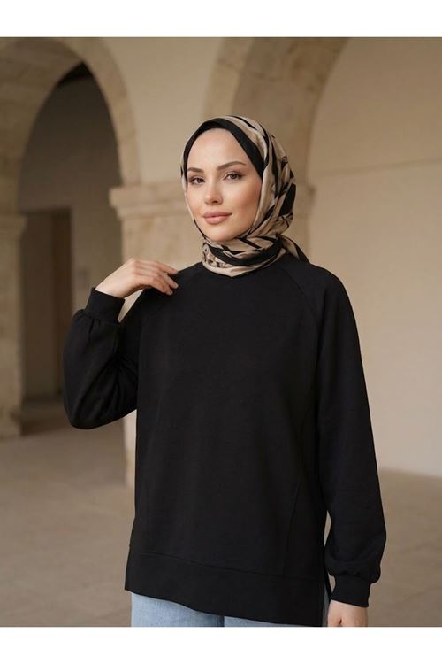 TUN06014-01 Parçalı Oysh Tunik-Siyah
