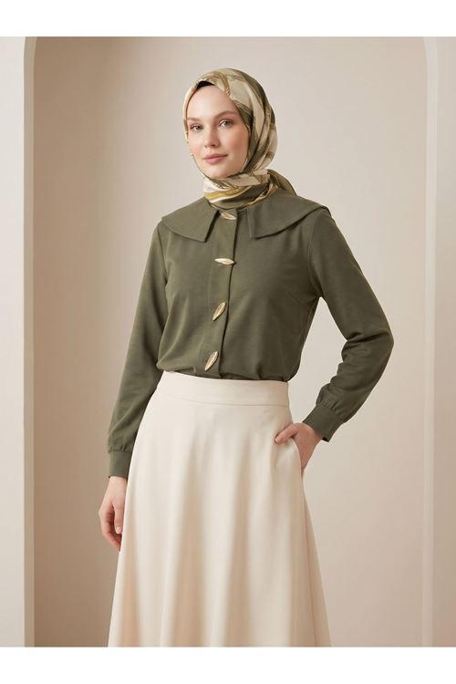 TUN06017-HKİ Şal Yaka Patlı Tunik-Haki