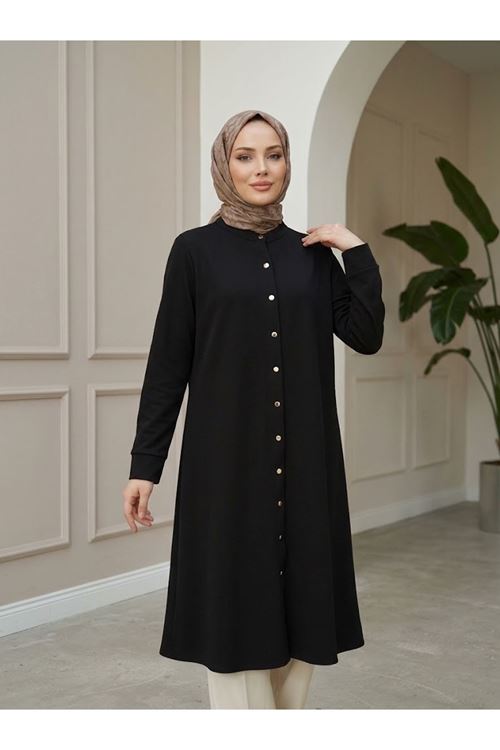TUN06026-SYH Hakim Yaka  Uzun Oysh Tunik-Siyah