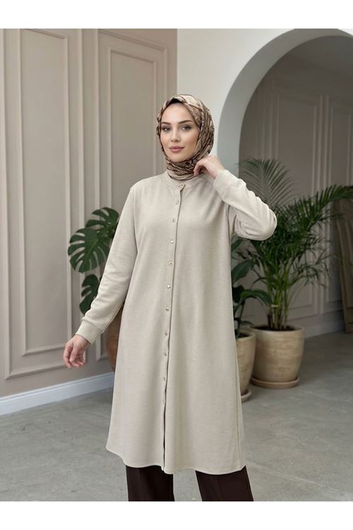 TUN06026-TAŞ Hakim Yaka  Uzun Oysh Tunik-Taş