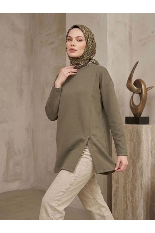TUN06011-HKİ Yan Hareket Yırtmaç Detay Oysh Tunik-Haki