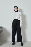 PNT01448-SYH Kadın Beli Lastikli Bağlama Detaylı Geniş Paça Tesettür Pantolon-Siyah