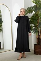 ELB03986-SYH Önü Patlı Krep Elbise-Siyah