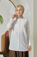 TUN05760-BYZ Düğmeli Terikoton Tunik-Beyaz