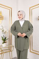PİT00473-HKİ Yan Bağlamalı Pantolonlu Takım-Haki