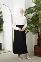 MOE02998-SYH Pilikaşe Krep Etek-Siyah