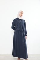 EİT00085-LCV Yakalı Fermuar Detay Etekli Takım-Lacivert