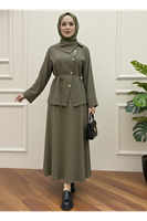 EİT00102-HKİ Çapraz Düğmeli Etekli Takım-Haki