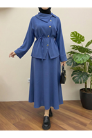 EİT00102-İND Çapraz Düğmeli Etekli Takım-İndigo