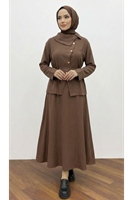 EİT00102-KHV Çapraz Düğmeli Etekli Takım-Kahve