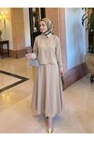 EİT00106-TAŞ Omuz Pile Detay Saten Etekli Takım-Taş