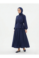 EİT00109-LCV Omuz Aksesuar Pile Detay Etekli Takım-Lacivert