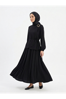 EİT00109-SYH Omuz Aksesuar Pile Detay Etekli Takım-Siyah